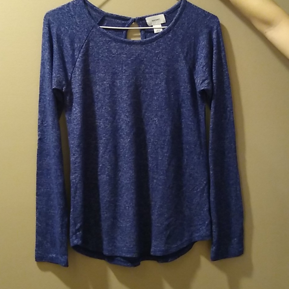 Long sleeve tee, navy blue with white details